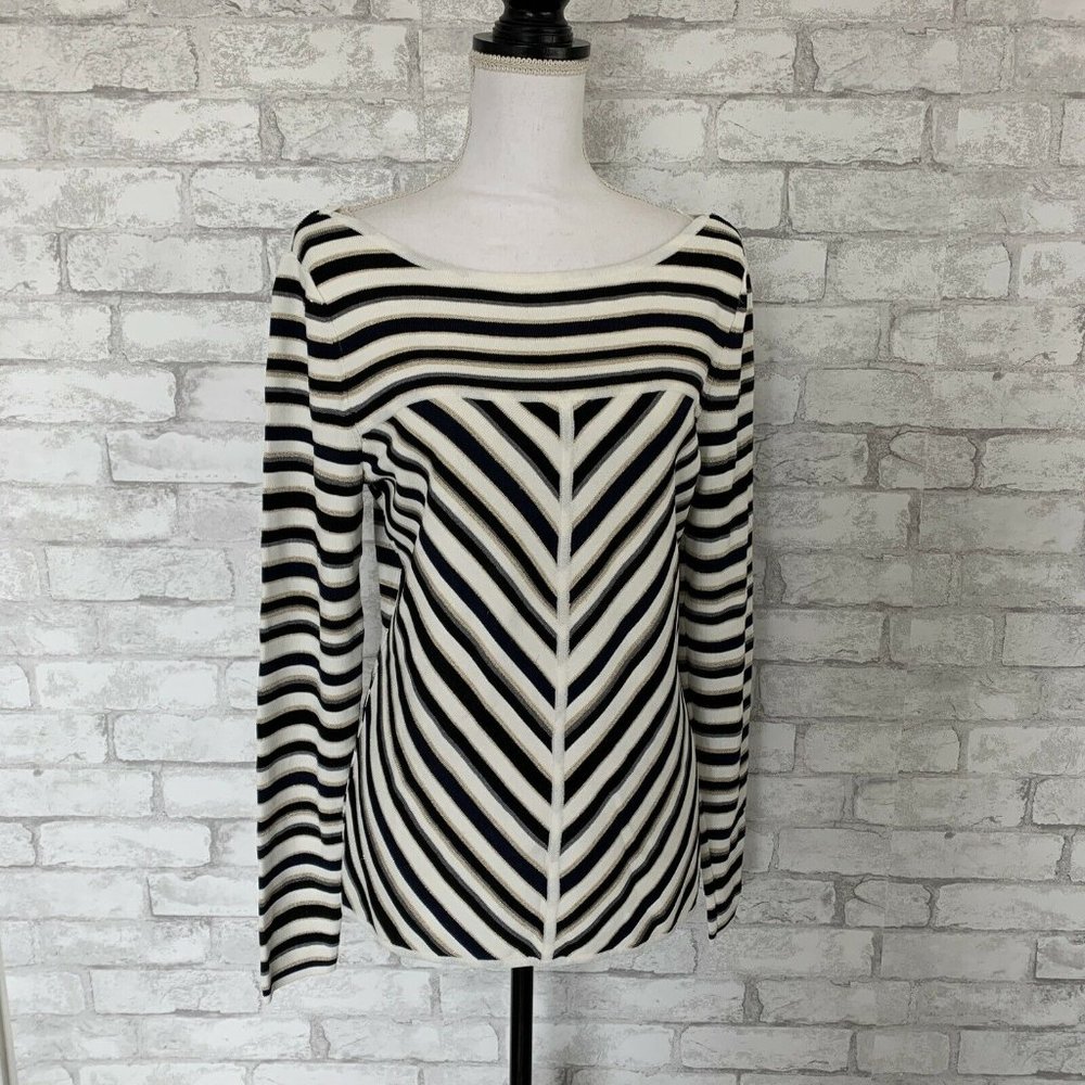 Striped Black Navy and White Chevron Women's Sweater